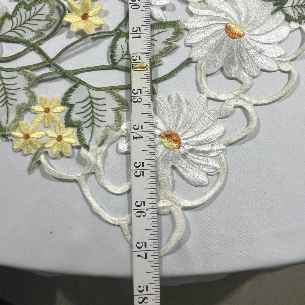 WMG Table Runner Home 57x14 White Yellow Green Embroidered Daisy Floral Lace